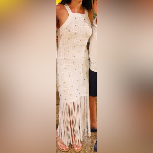 SANDRO white embellished fringe dress Sz 36 US 4 - Picture 1 of 6